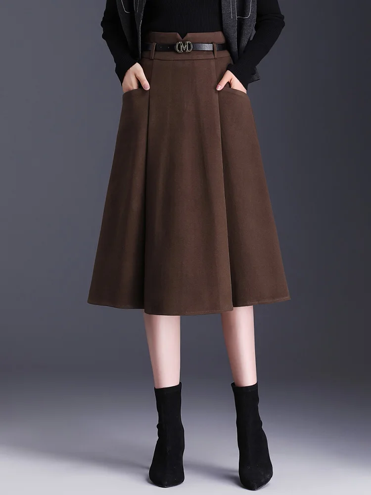 Womens Autumn/Winter Black /Camel pleated Skirt Fashion High Waist Ladies S M L XL XXL 3XL Size Female knee-length Skirt