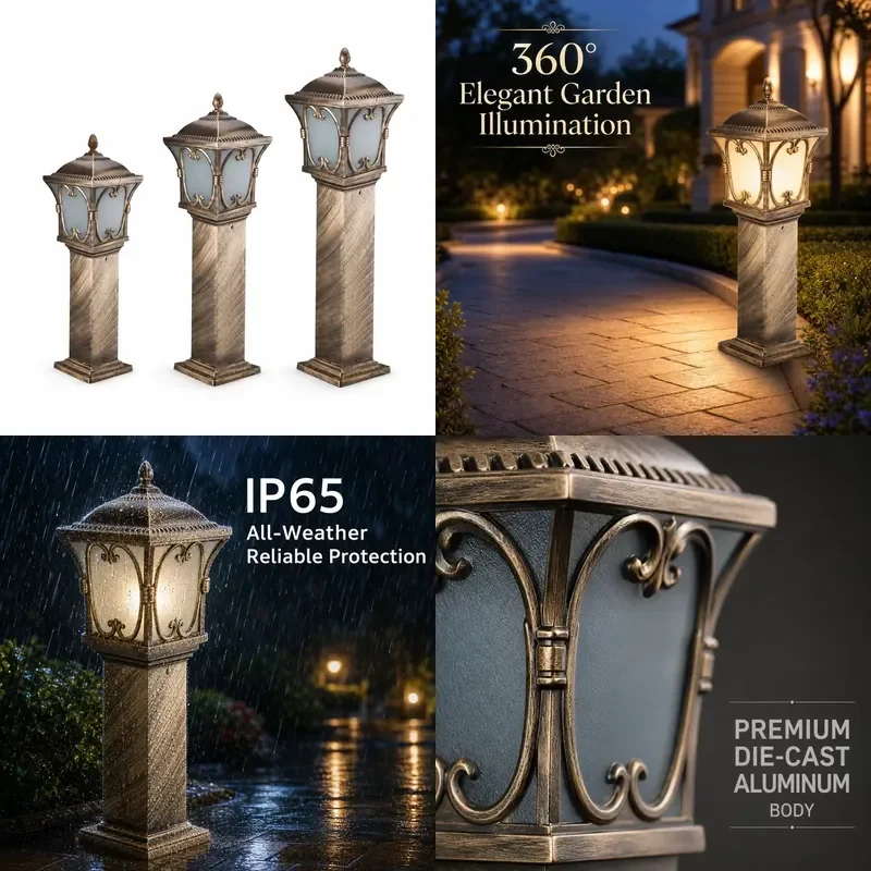 Antique Outdoor Lawn Light IP65 Waterproof Die Cast Aluminum Garden Lamp Post Retro Base Light Suitable for Luxury Villa