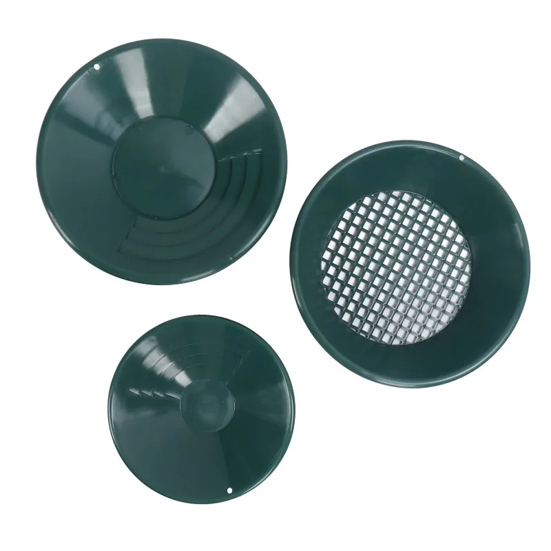 3PCS Gold Panning Pan Kit Plastic Round Gold Washing Pan Hand Operated Gold Dredging Prospecting Mining Tool Equipment