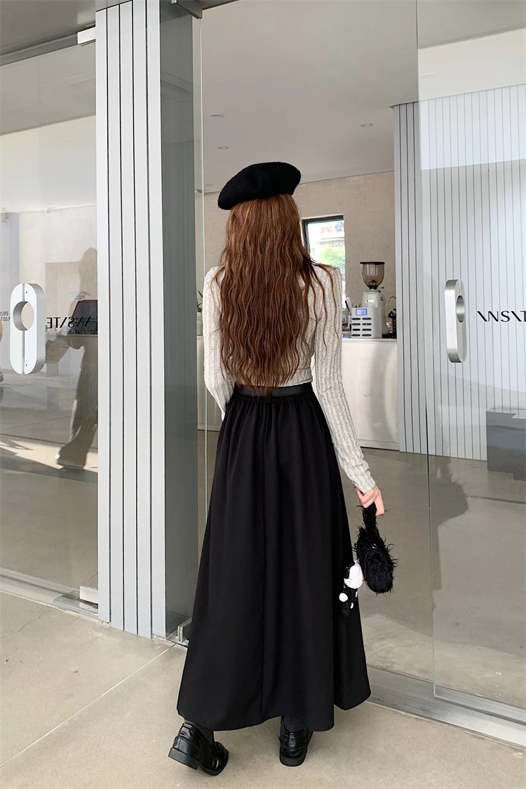 2026 New Korean Skirt Women Solid Color Versatile Mid-length Pleated Skirt Large Swing Type Skirt Female Long Skirts for Women