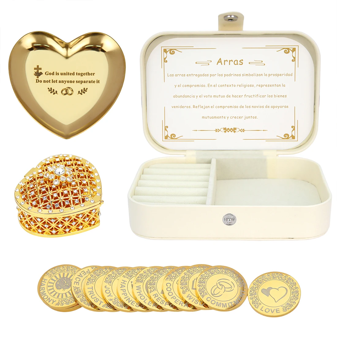 

Персонализированный комплект 13-английских монет Wedding Arras Unity с коробкой в форме сердца для свадебной церемонии, Arras de Boda Cristiana