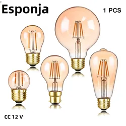 Esfão vintage baixos volts DC 12V lâmpadas LED, vidro âmbar, branco quente, 2200K, E27, B22 Base, lâmpada para acampar, sistema de bateria