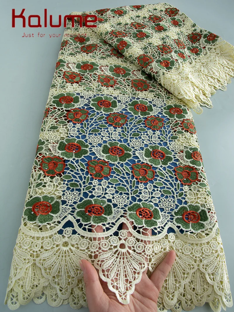 

Kalume African Water Soluble Guipure Lace Fabric 2025 High Quality 5Yards Nigerian French Cord Lace Fabric For Wedding F4078