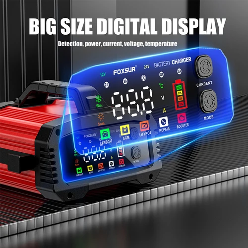 Imagen 2 del producto Cargadores de batería automotrices de 15A/24V 25A/12V, refuerzo inteligente de alta potencia de 350W, reparación de pulso, cargador de celda de almacenamiento con pantalla Digital grande