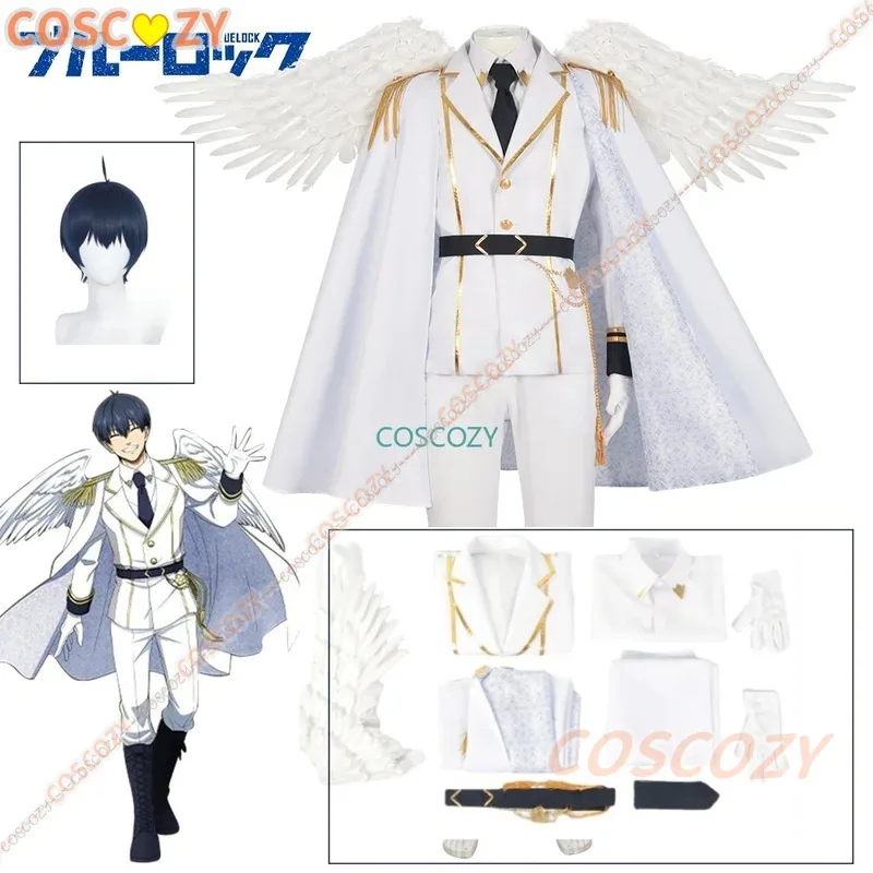 qq681New Blue Lock Anime exposición Isagi Bachira Cosplay disfraz peluca rosa red uniforme blanco alas capa conjunto