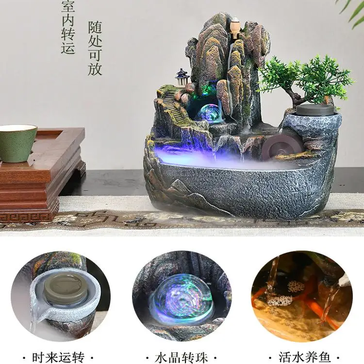 Alpine flowing water ornament rockery landscape fountain living room water wheel feng shui wheel lucky interior decoration circu