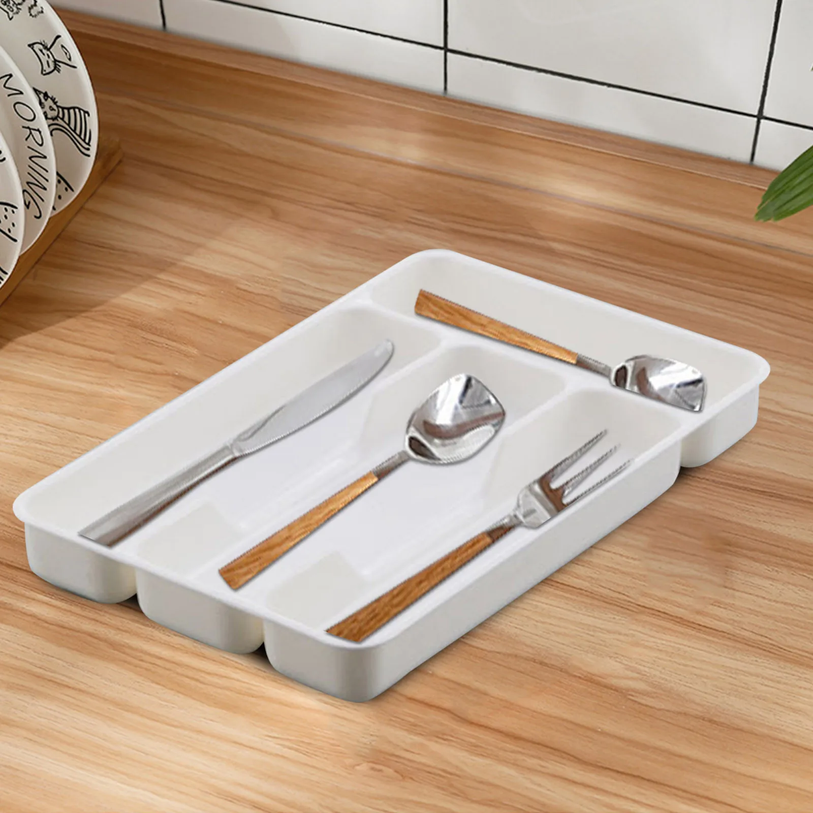 Kitchen Tools Drawer Organizer Tray Spoon Forks Cutlery Separation Finishing Rack Storage Box Portable Cutlery Container Black