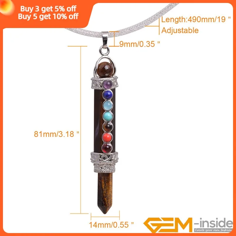 Wand Tower Natural Stone Dowsing Pendulum Reiki Healing 7 Chakra Beads Pencil Point Pendants 80mm Fashion Jewelry Gifts