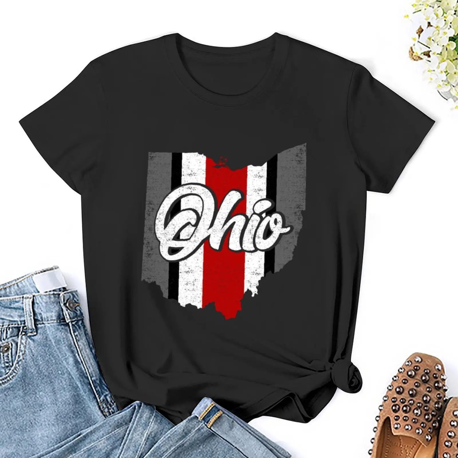 Vintage Ohio State Map T-Shirt Grappige Vintage Kleding Zweet Oversized Workout Shirts Voor Vrouwen