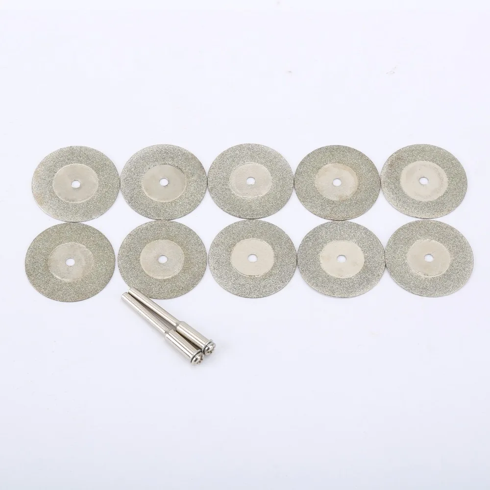 10pcs 30mm Diamond Cutting Discs Cut Off  Mini Diamond Saw Blade with 2pcs Connecting 3mm Shank for Dremel Drill Fit Rotary Tool