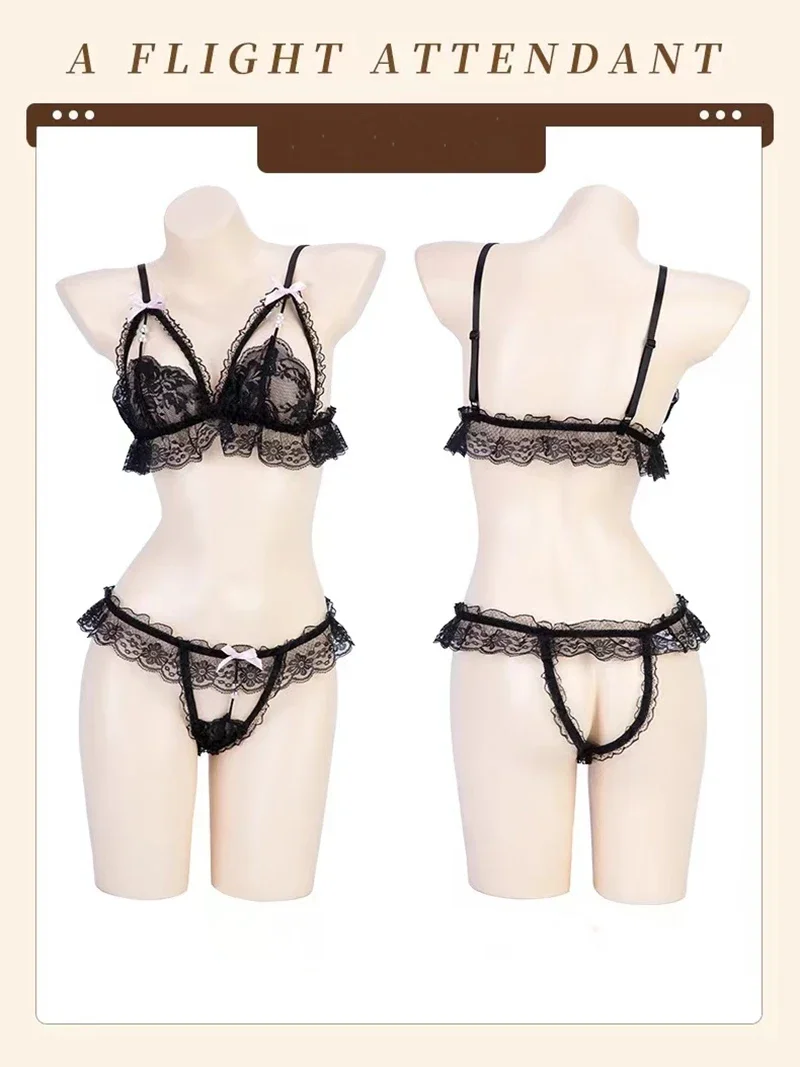 性的な女性官能的なブラジャーちょう結びランジェリーオープンセット刺繍ブラジャークロッチレス Tバック真珠若い女性エロ Lenceria