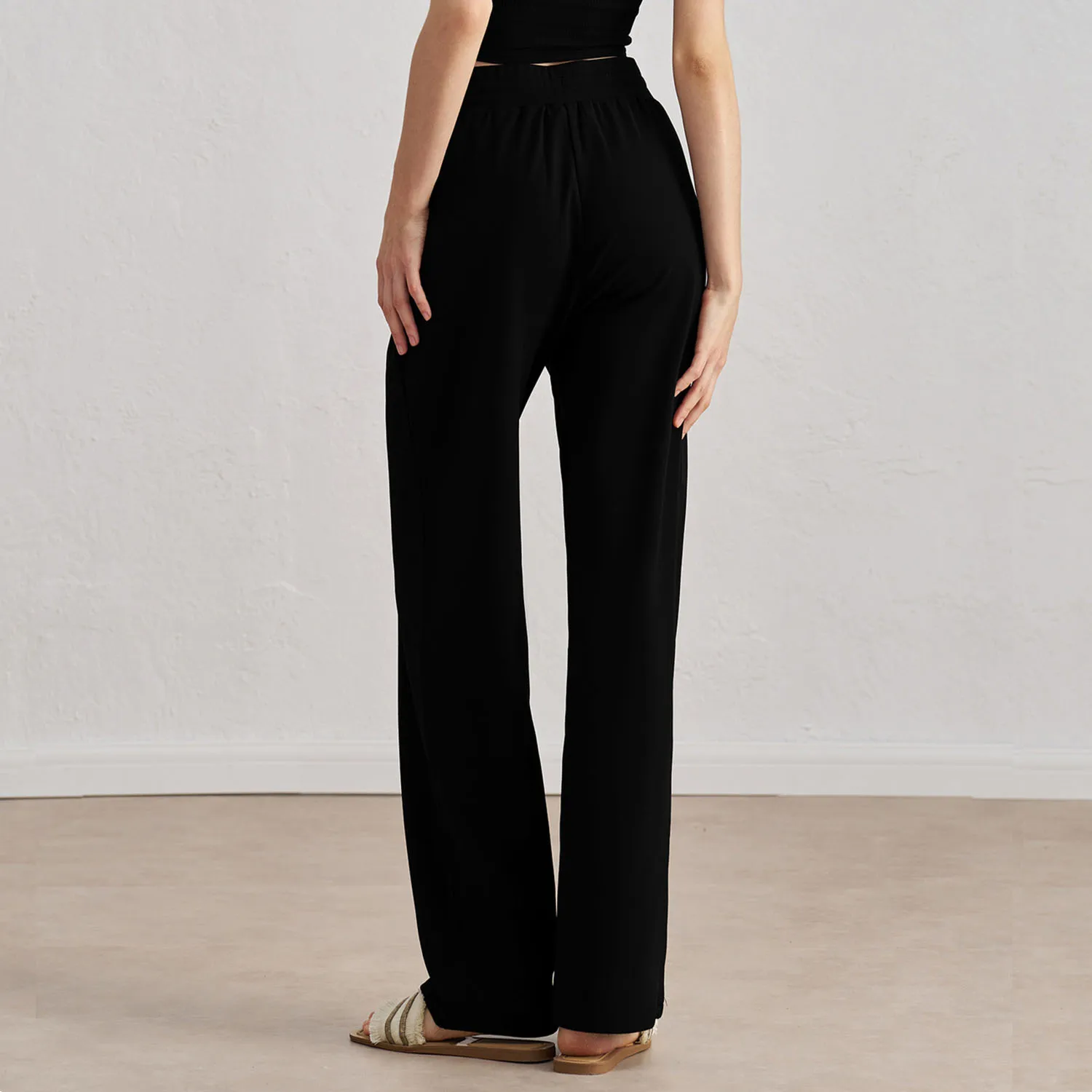 QUMOR بنطال رياضي فضفاض غير رسمي عالي الخصر برباط للنساء رمادي سادة أساسي بسيط مستقيم الساق بنطلون الركض #6