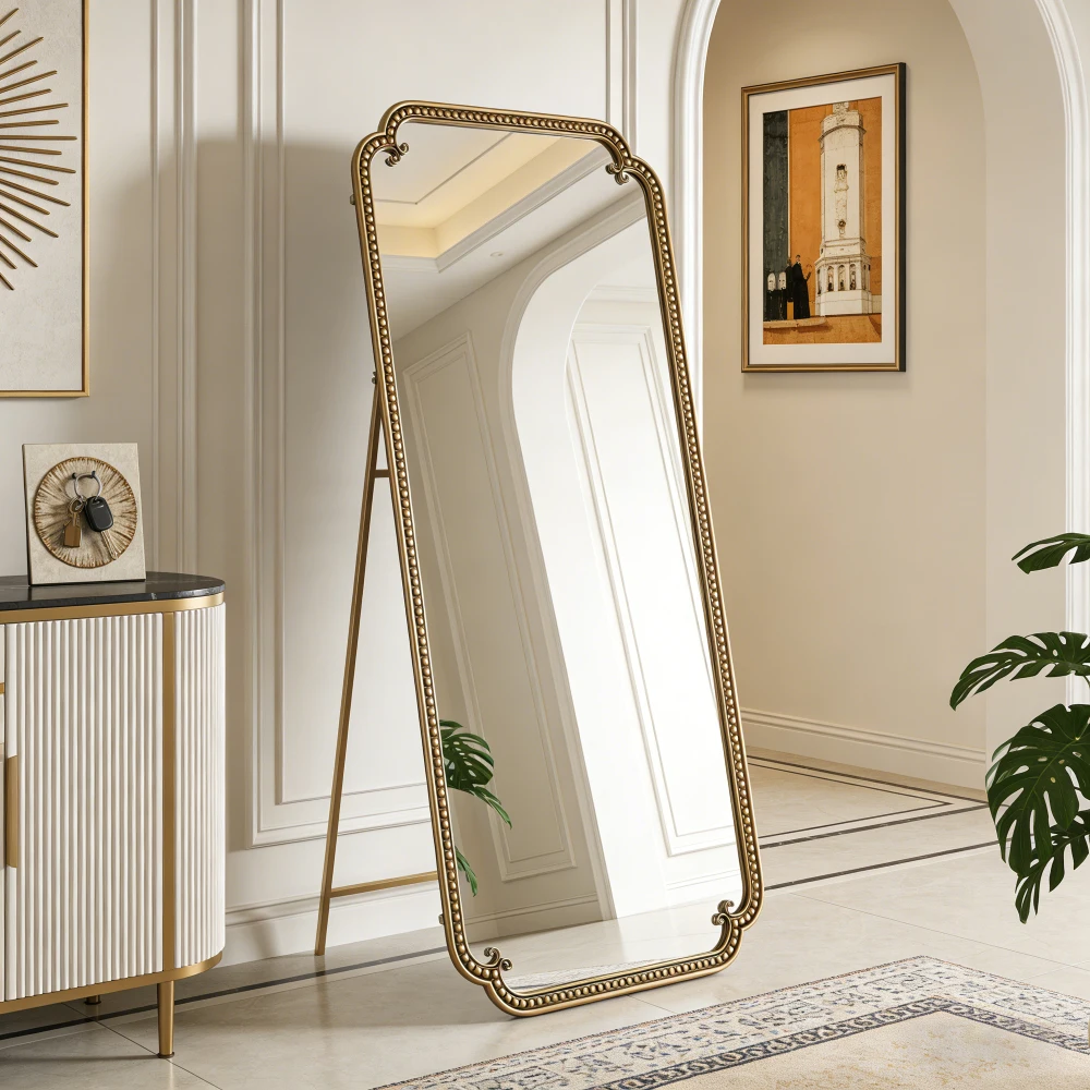 

Full Length Mirror with Stand, 70.1"x31.9" Floor Standing Large Dressing Mirror Hanging or Leaning Against Wall, Antique Gold