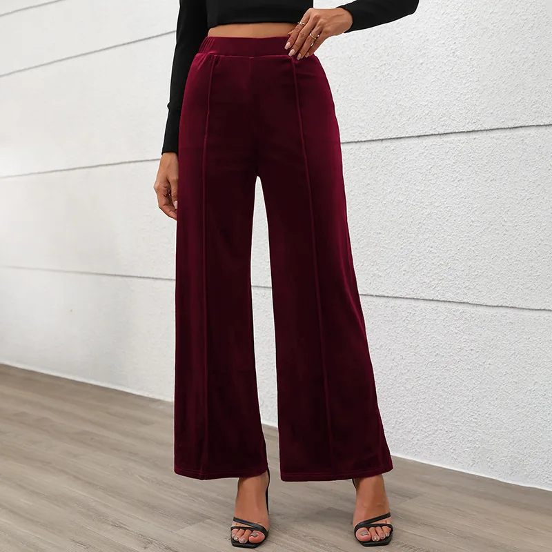 Trendy Women's Pants 2024 Autumn Commuter Style High-waisted Style Velvet Wide Leg Pants Women Streetwear Loose Fitting Trousers