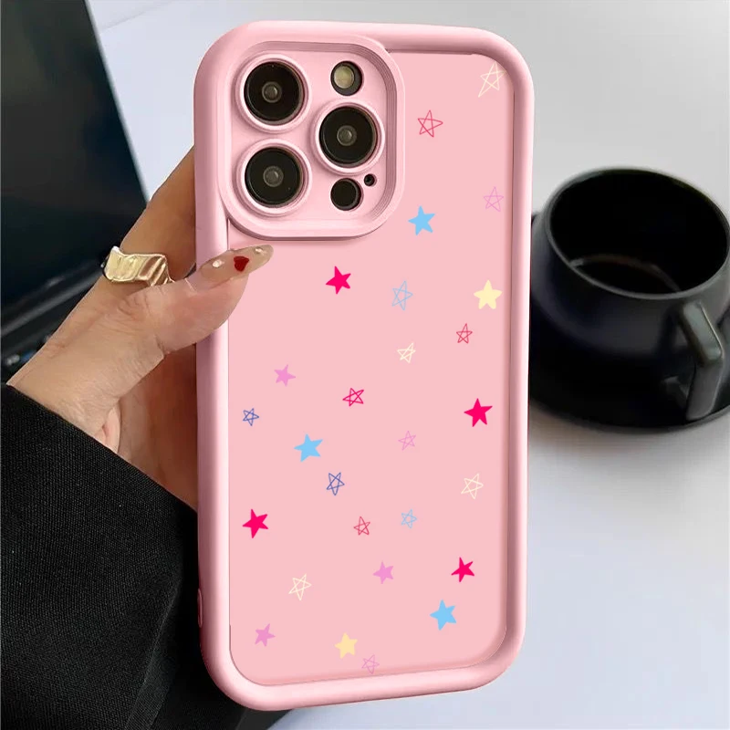 Casing silikon tahan guncangan, sarung HP Bumper lembut TPU cetakan bintang kecil lucu untuk iPhone 15 16 14 Pro Max 16 Plus 13 12 11 Pro 7 8