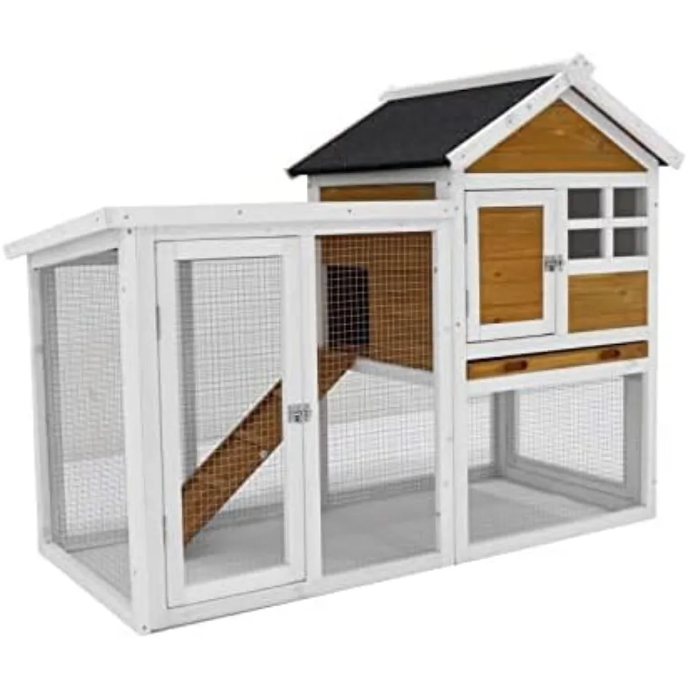 Outdoor Bunny Hutch for Rabbits, Small Chicken Coop, and Solid Wood Asphalt Waterproof Roof of Rabbit House