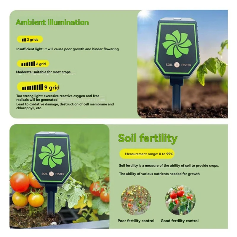 Professional Soil PH Meter Soil EC Fertility Salt Tester Monitor Smart Bluetooth Light Air Humidity Detector For Plant