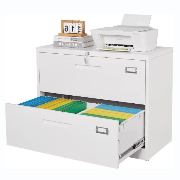 

2 Drawer Steel Filing Cabinet With Lock Black/White Vertical for Papers Data Medium Storage for School Company Office Bank