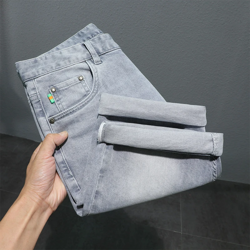 Light Gray Denim Shorts Men's Summer Breathable Elastic Soft Comfortable Men's Fashion High-End Casual Fifth Pants