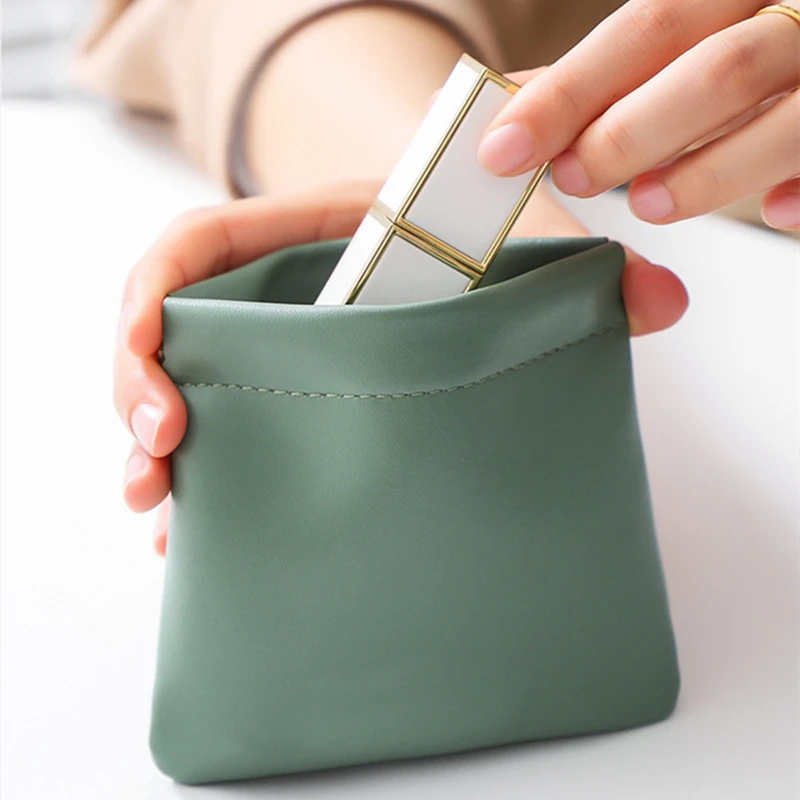 

Lady Cosmetic Bag Small Portable Lipstick Protective Sleeve Mini Bag Earphone Sundries Jewelry Storage Bag PU Leather Small Bag