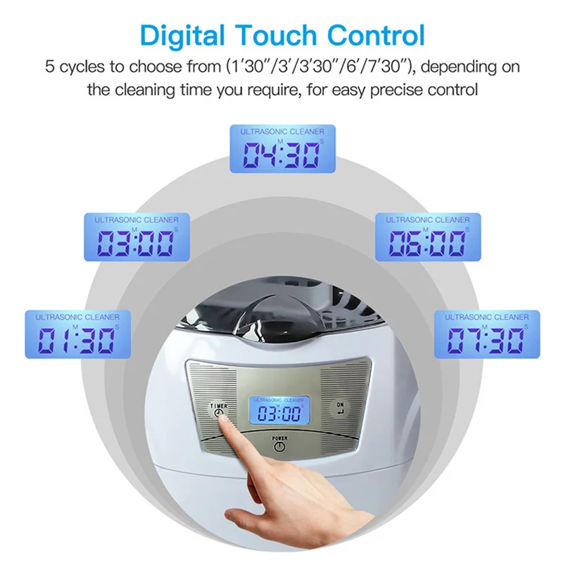 750ML Household Ultrasonic Cleaner Bath Jewelry Ultrasonic Cleaning Machine Wash Denture Jewelry Watch Manicure Nail Tools