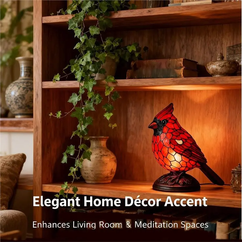 ABZV-New Handmade Red Resin Bird Lamps For Bedroom Bookshelf, Christmas Art Decor Light Decor, Home Office Desk Decor