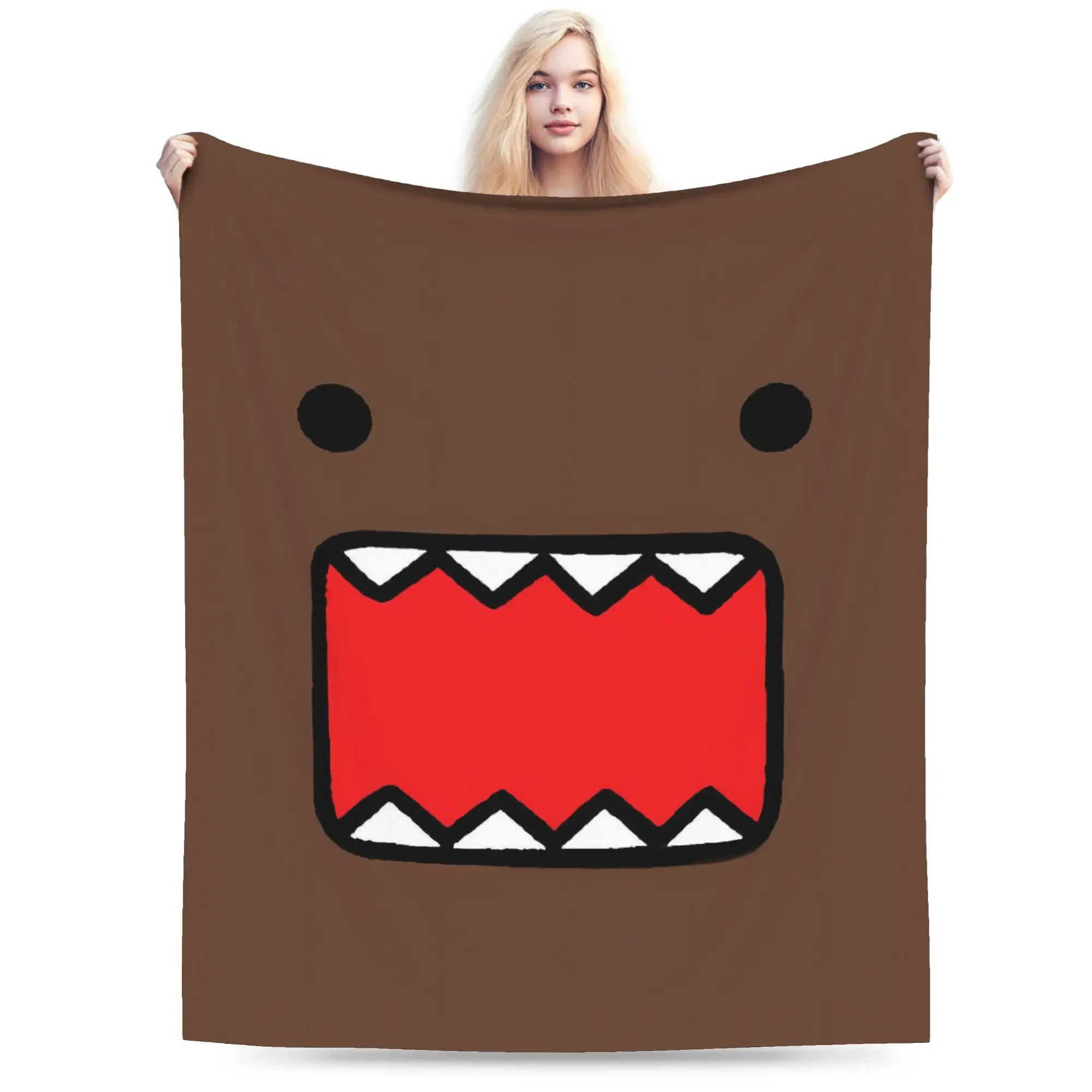 Divertida manta de dibujos animados Domo Kun, ropa de cama de franela para acampar, para sofá, silla, diseño suave, colcha de calidad, Idea de regalo