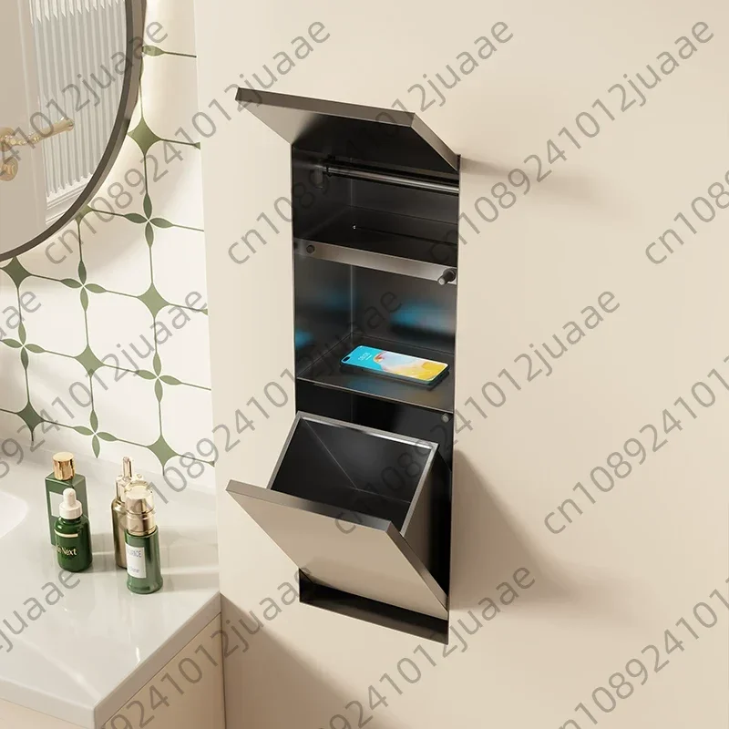304 Stainless Steel Concealed Toilet Niche with Hidden Trash Can & Tissue Box - Customizable Embedded Design