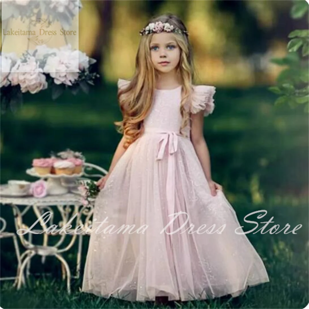 

Flower Girl Dresses Elegant Fluffy Lace Appliques Cascading Gown Kids Birthday First Communion Dresses