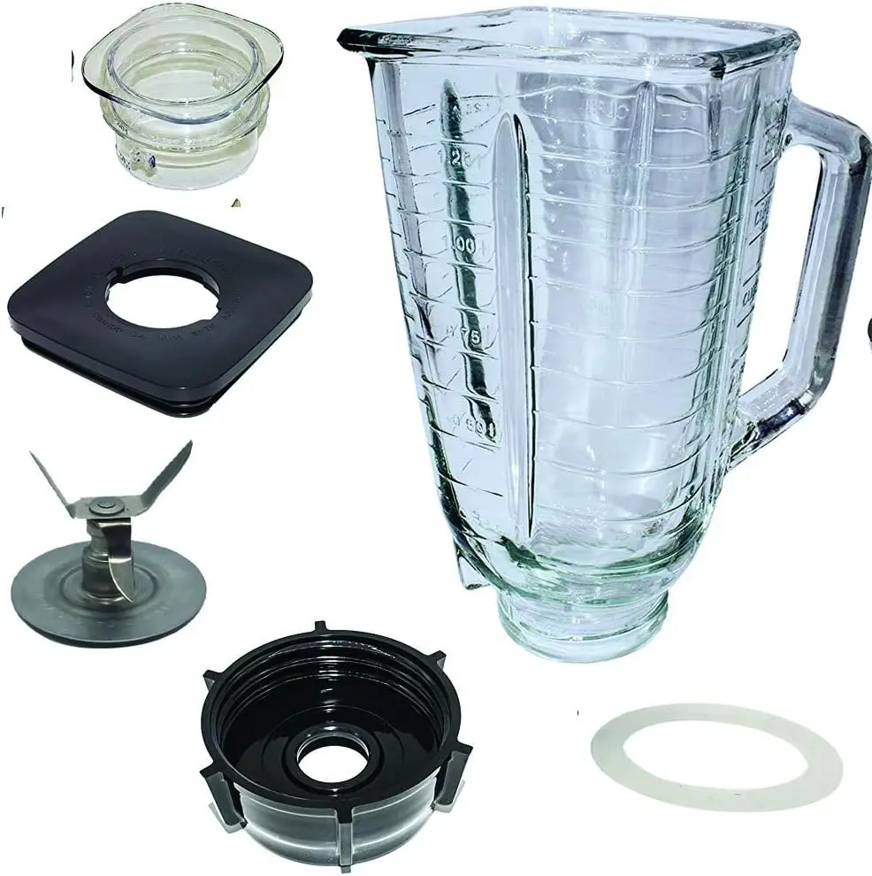 

5 Cup Square Top Glass Jar Assembly With Blade, Gasket, Base, Lid，Compatible With Oster Classic Series Blender And Osterizer