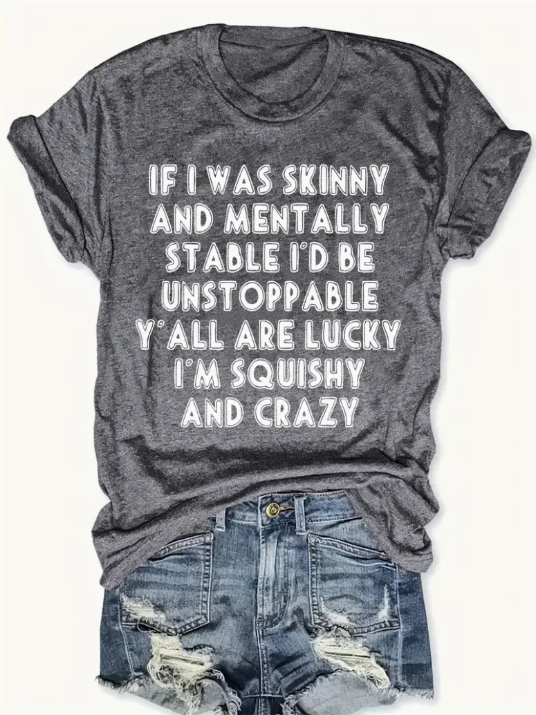 Camiseta con estampado de letras de talla grande, Top informal de manga corta con cuello redondo para primavera y verano, ropa de talla grande para mujer