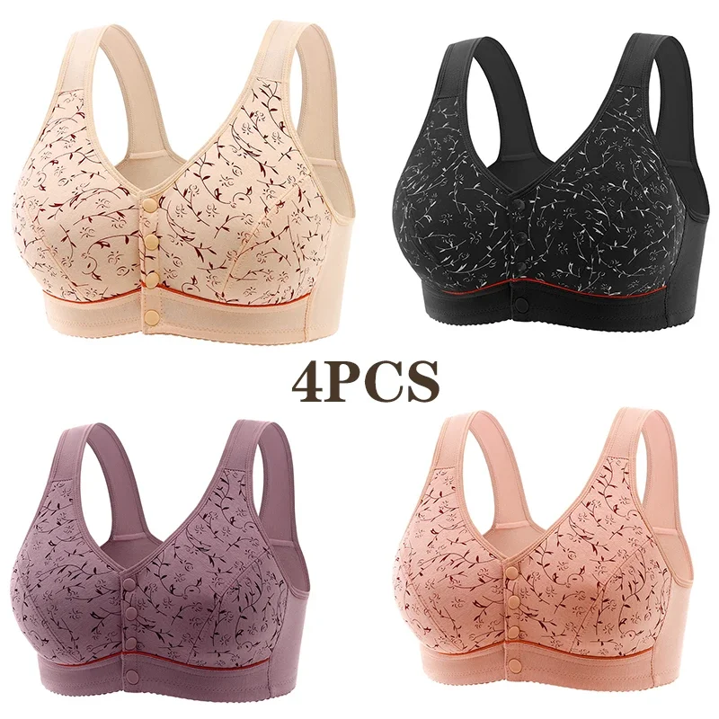 

Fashion Women Floral Pattern Non-Steel Support Underwear Breathable Comfortable Front Button Convenient Bra Traceless Stretchy