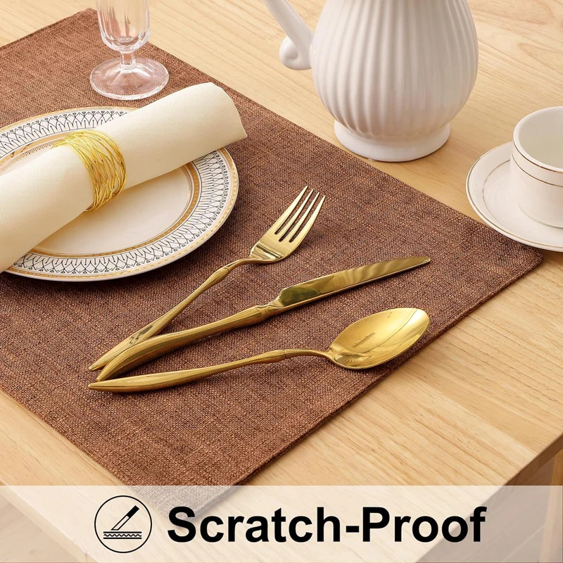

6 Pcs Placemat Washable Place Mats Placemats Heat Resistant Faux Linen Burlap Placemat for Dining Tables Kitchen Table Mats