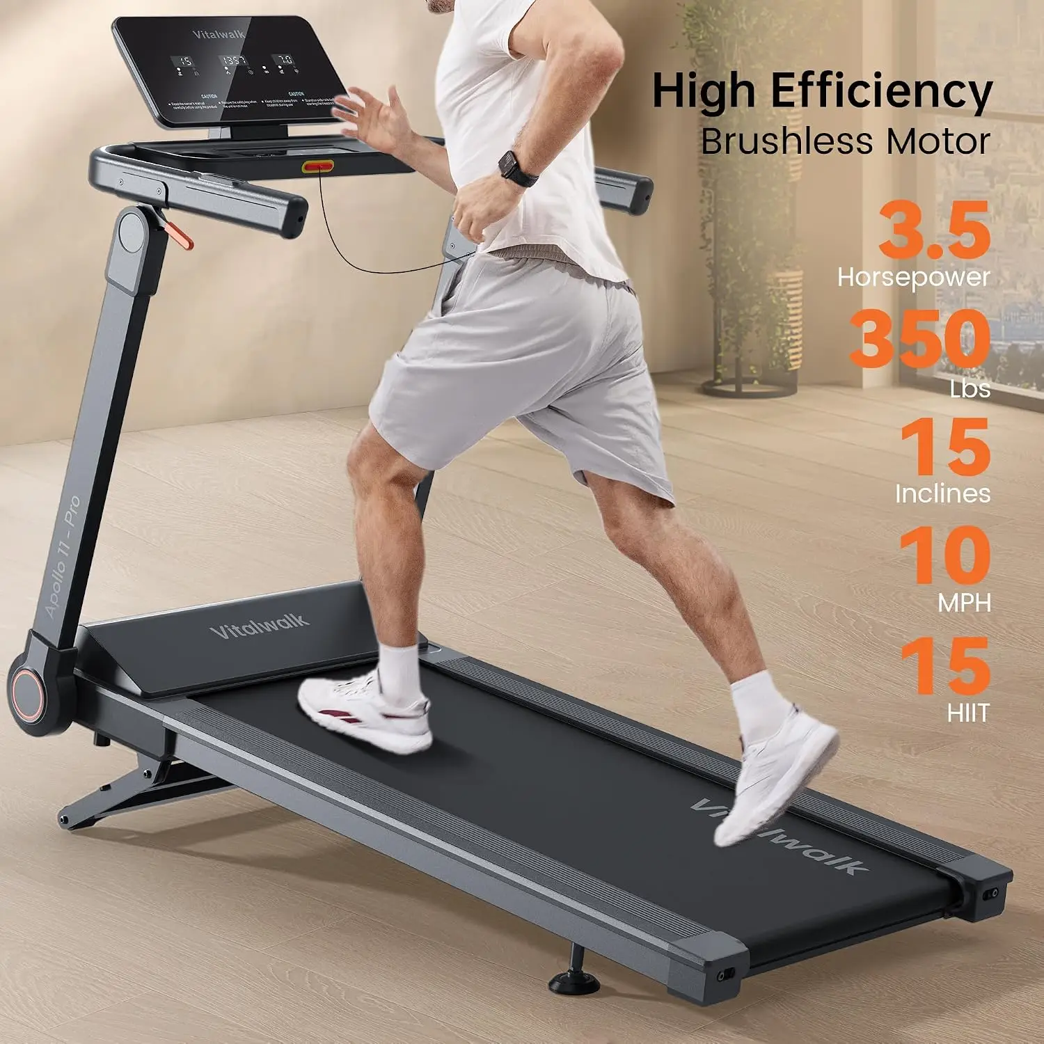 Foldable Treadmill for Home with 20%/15% Automatic Incline, Compact Exercise Machine