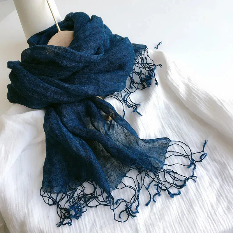 الربيع والصيف جديد الكتان الصغيرة منقوشة وشاح رقيقة تنفس المرأة الأوشحة شرابة شال طويل 60x180 سنتيمتر