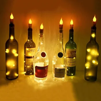 Flamme vacillante pour bouteille de vin, lumière dégradée en forme de liège, décor de guirxiété de vacances, fête de mariage, bricolage, ci-après les LED, 2m, 20, 10 pièces