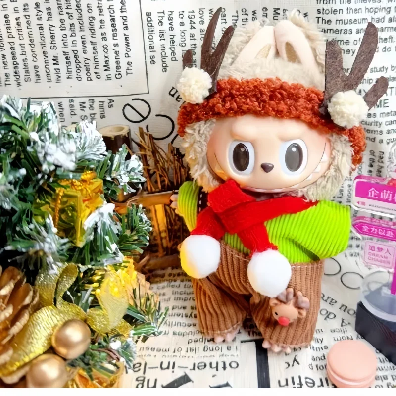 Tylko ubranka dla Labubu 17cm Nowe, dostępne od ręki pluszowe winylowe zawieszki do noszenia, urocze i stylowe ubrania, kreatywne zestawy na Boże Narodzenie i Halloween.