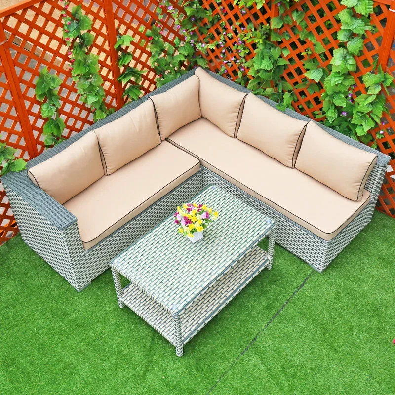 Outdoor sofa, courtyard, villa, garden, rattan chair, sofa, waterproof and sunscreen rattan art sofa