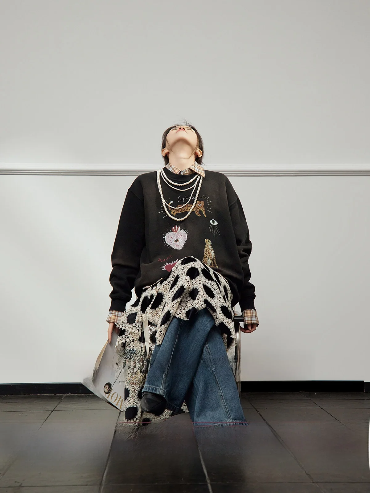 

Bla Leopard Print Loose Women's Hoodie U×LAB Retro Design Long Sve round Ne Comfortable Casual Top for Autumn 2025