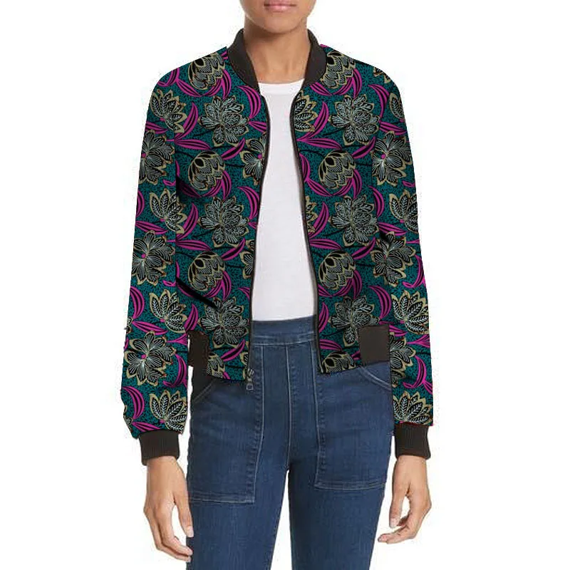 

Elegant Colorful Print Women's Bomber Jackets New Arrivals African Fashion Female Short Baseball Coat