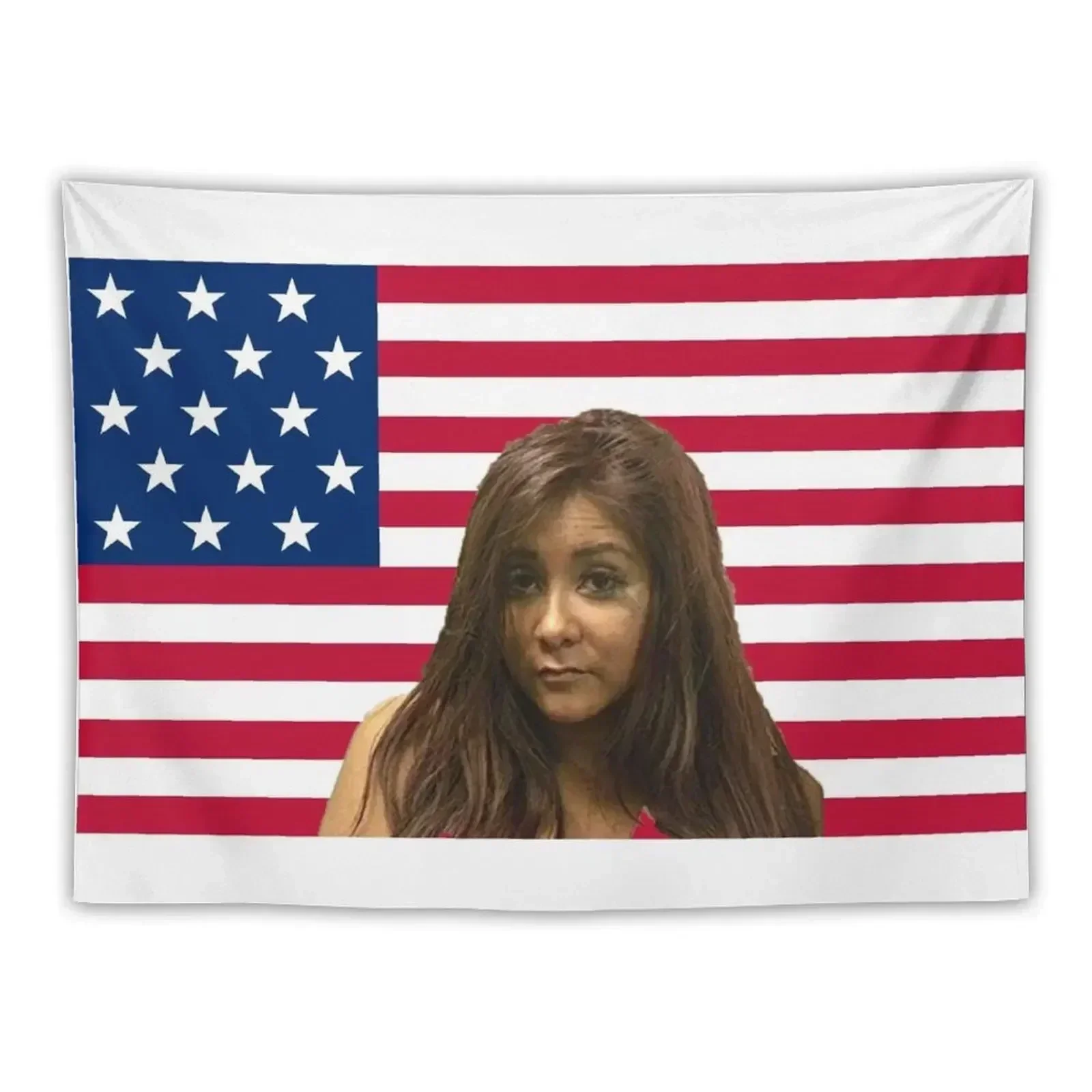 Snooki's Mugshot on the American Flag Tapestry Kawaii Room Decor Home Decor Aesthetic Tapestry