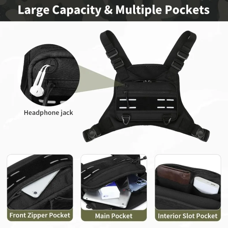 Sports Chest Bag Lightweight Waterproof Tactical Molle Hiking Camping Vest Bag Outdoor Hiking Travel Multifunctional Storage Bag image 12