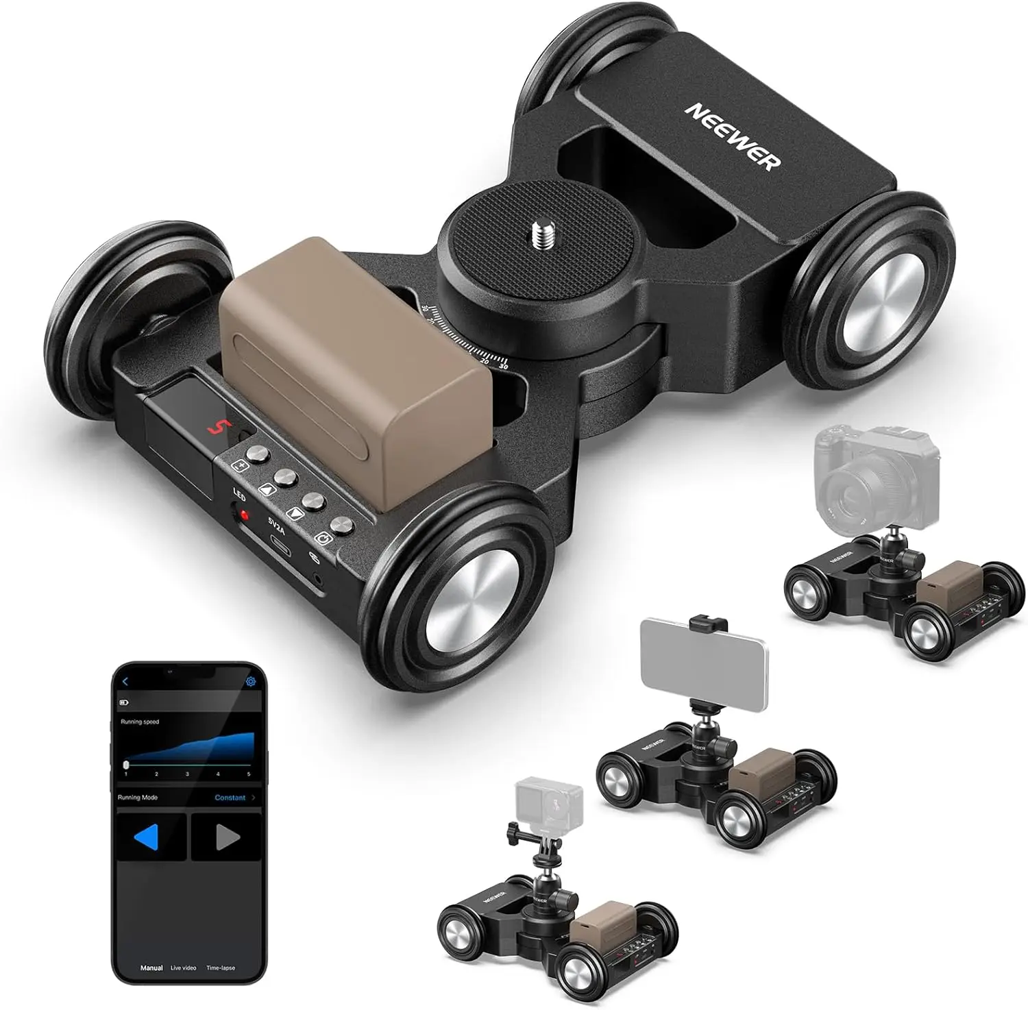 NEEWER DL400 Slider de Câmera Aprimorado com Controle por Aplicativo, Motor Duplo e Rodas Antiderrapantes, 5 Horas de Autonomia para Câmeras de Celular
