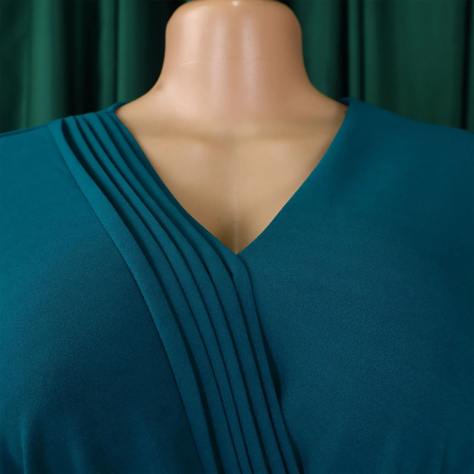 فساتين أنيقة للسيدات للمكتب 2026 جديدة بياقة على شكل V وأكمام طويلة وخصر عالي منتصف الساق ملابس عمل نسائية احترافية فستان ساخن #5