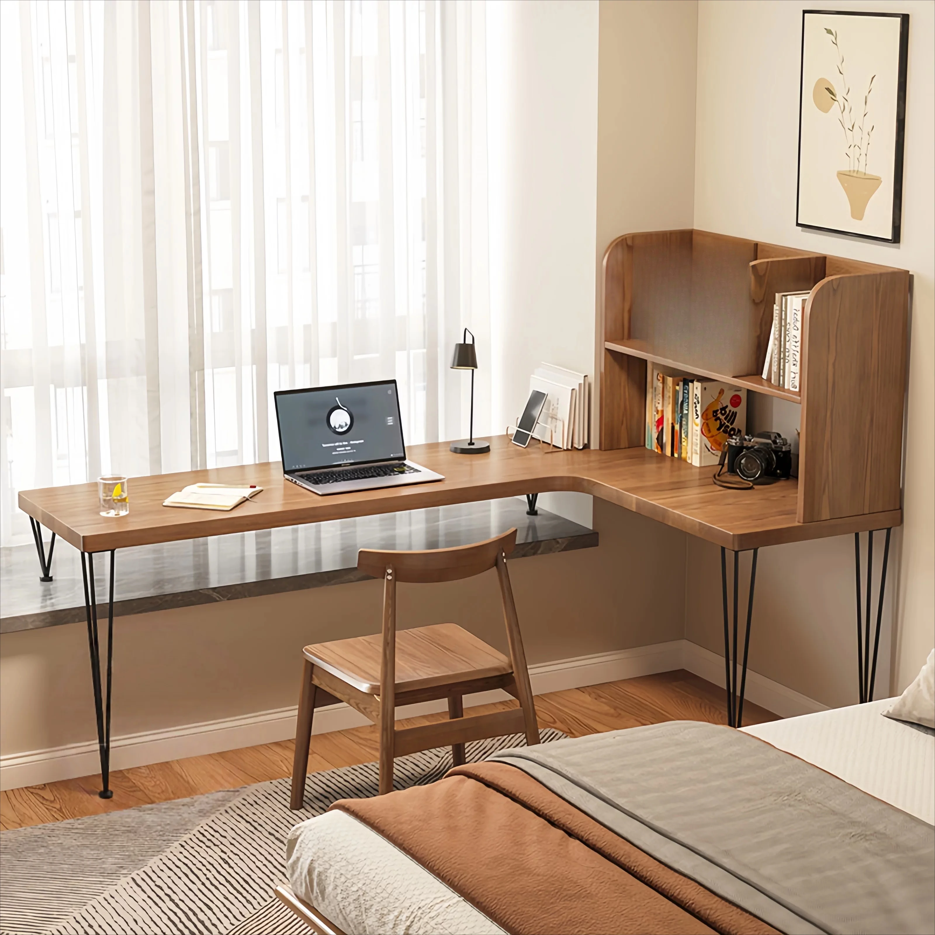 DSA corner high and low foot bay window solid wood desk household bedroom window sill long and short legs desk study table