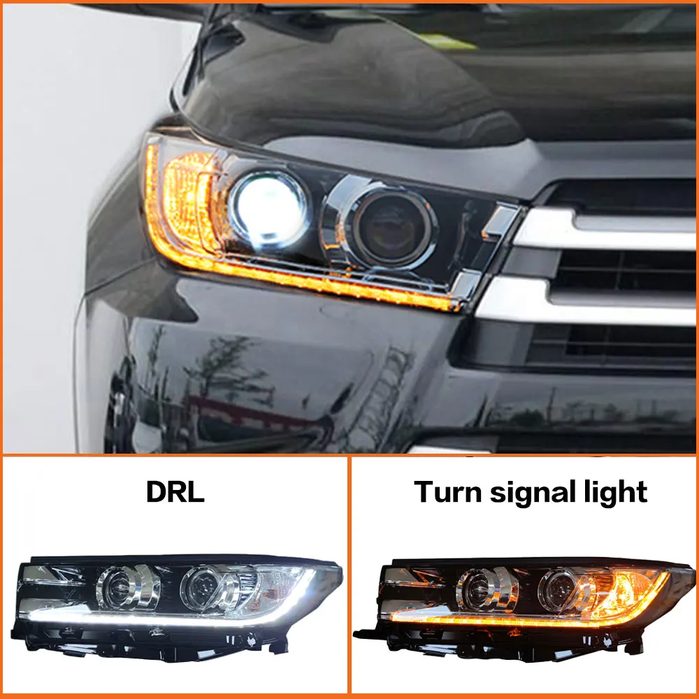 Headlights for Toyota Highlander 2018-2020 LED DRL Foco  Head Lamp Turn Signal Projector Bifocal Lens Automotive Accessories