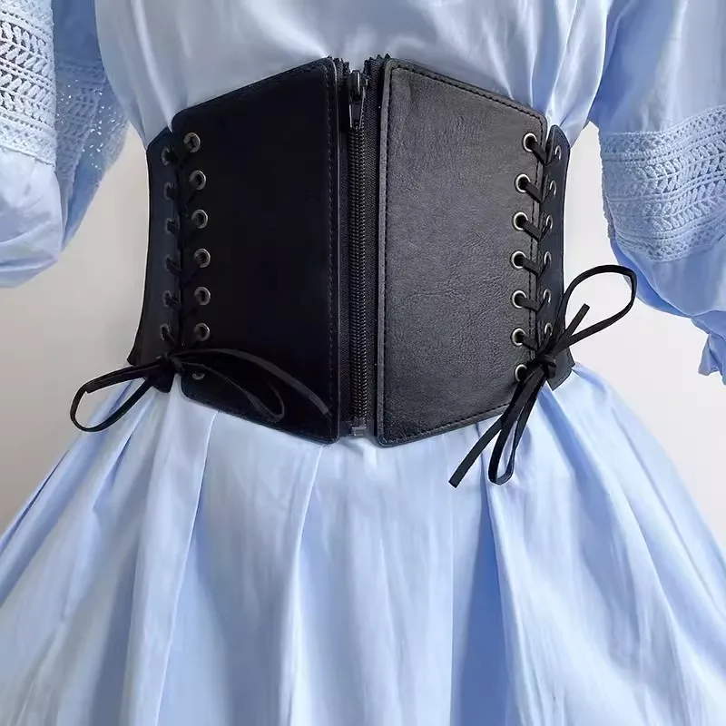 แฟชั่นผู้หญิง PU หนังซิปรัดตัวหญิง Cummerbund Coat เข็มขัดชุด Decration เข็มขัดกว้าง J472