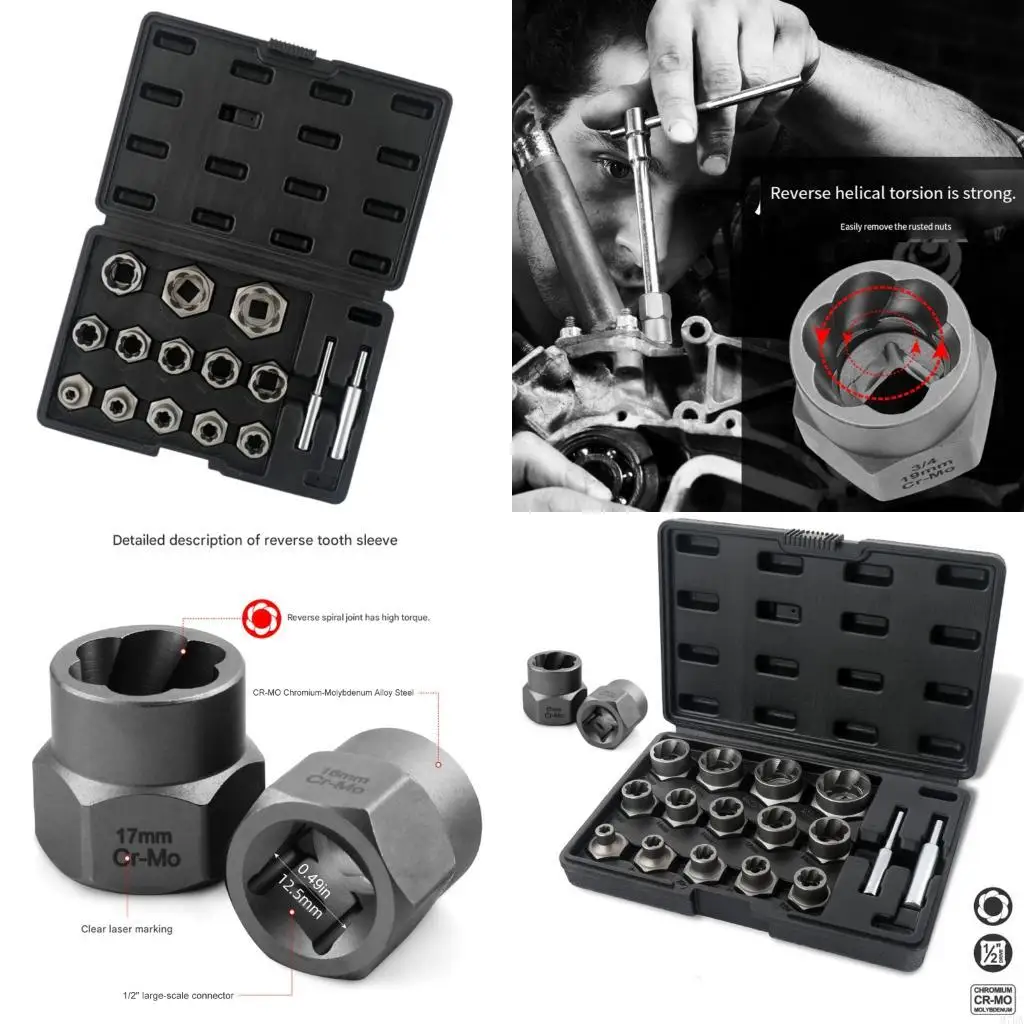 

M7DA Набор экстракторов для винтов с обратной резьбой, прочная стальная конструкция, ручка без скольжения, эргономичный дизайн