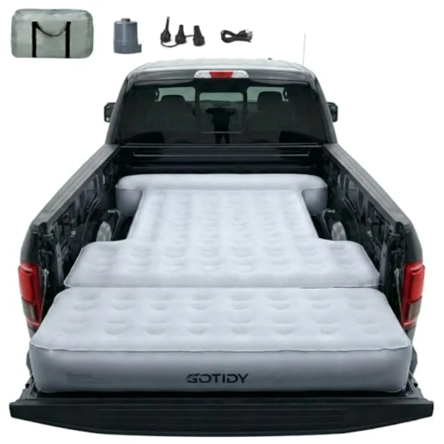 

Truck bed air mattress for camping, 5.5-5.8ft full-size pickup with extender, comfortable fabric texture, black, built-in air p