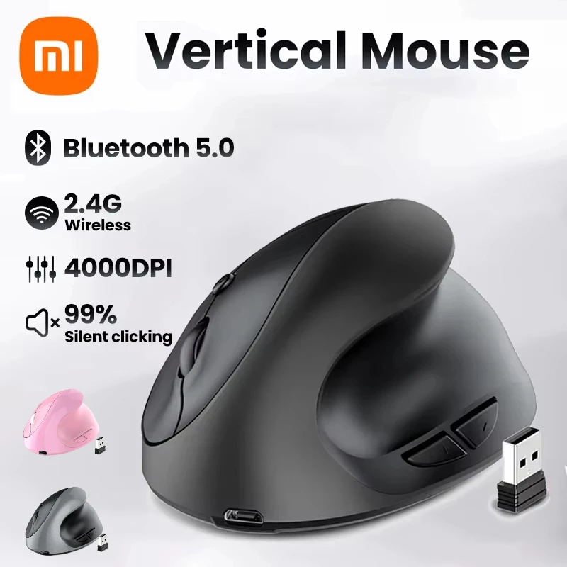 Xiaomi Vertical Grip Silent Wireless USB 2.4G Перезаряжаемая ручная дизайнерская офисная креативная эргономичная мышь для рисования для компьютеров Xiaomi Vertical Grip Silent Wireless USB 2.4G Перезаряжаемая ручная дизайнерская офисная креативная эргономичная мышь для рисования для компьютеров